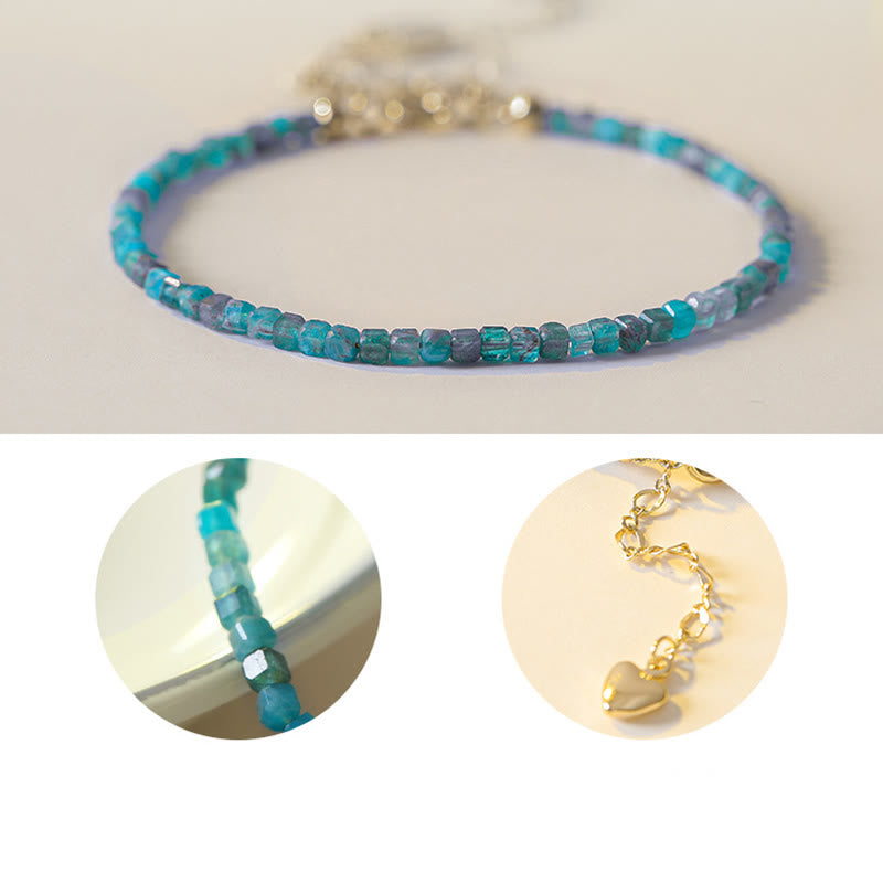 Bracelet Apatite 2,5 mm et Cœur Plaqué Or 14K