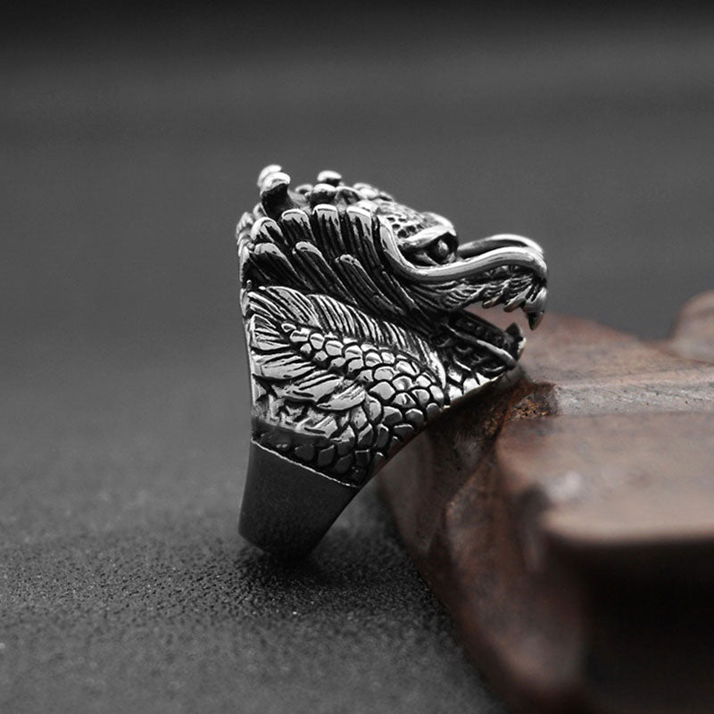 Bague Dragon Équilibre en Acier Titane – Anneau Symbolique Unisexe