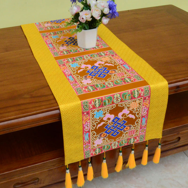 Tapis d’Autel de Méditation avec Vajra Tibétain et Symboles Auspicieux | 95 × 33 cm