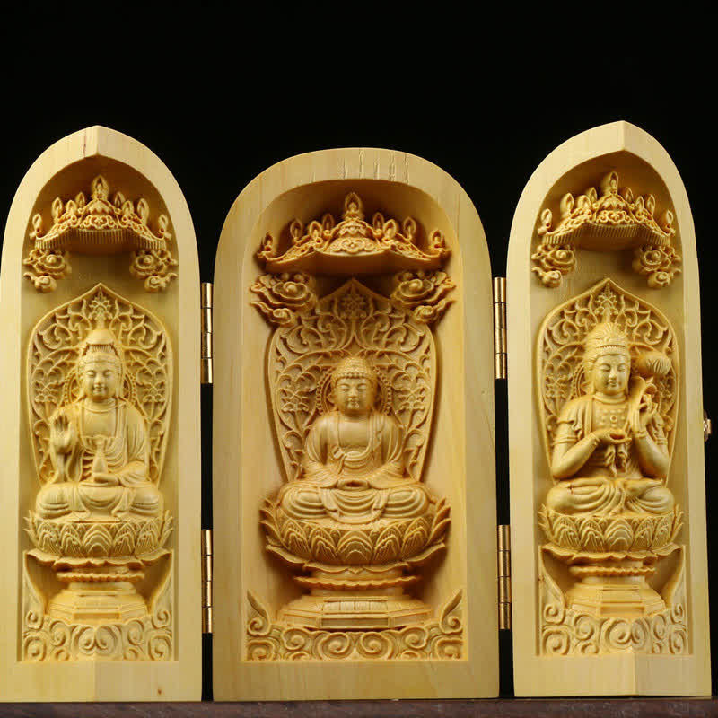 Autel Spirituel Sculpté en Bois de Buis pour Méditation et Prière