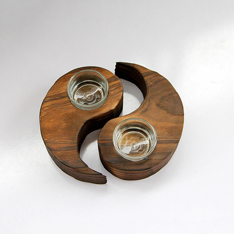 Porte Bougie Yin Yang en Bois pour Autel Spirituel
