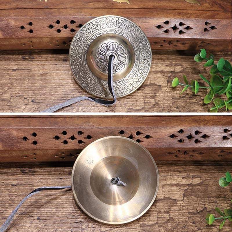 Cloches Tingsha en Cuivre – Cymbales Tibétaines de Méditation avec Mantra “Om Mani Padme Hum”