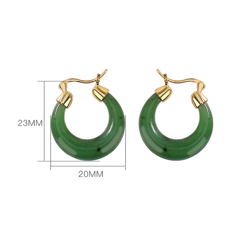 Boucles d’Oreilles Pendantes Porte-Bonheur en Jade Hetian Cyan Plaqué Or – 23 mm