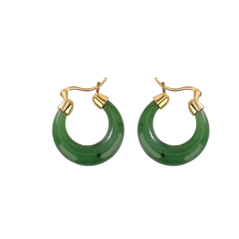 Boucles d’Oreilles Pendantes Porte-Bonheur en Jade Hetian Cyan Plaqué Or – 23 mm