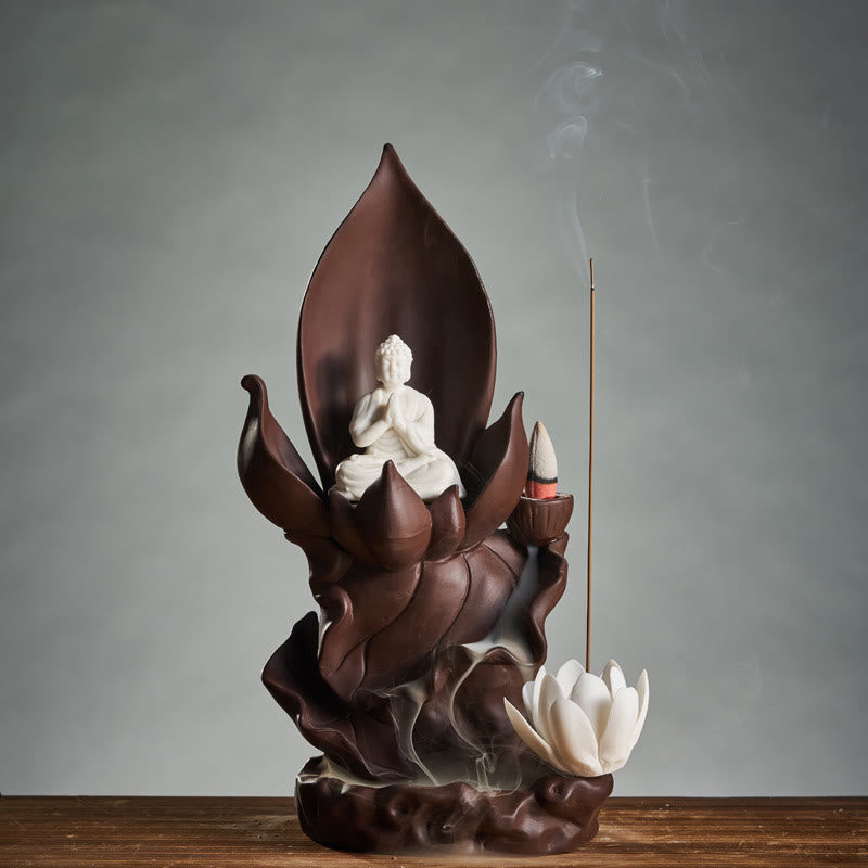 Brûleur d’Encens Bouddha Lotus en Argile Violet – Porte-Encens Zen & Méditation