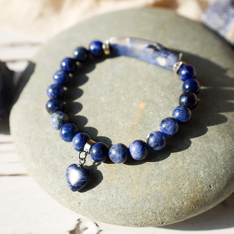 Bracelet en Améthyste Naturelle Forme Cœur 8 mm, Perles Artisanales