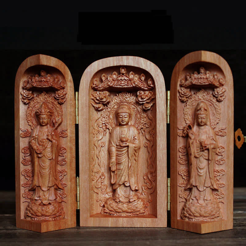 Autel de décoration pour la maison en bois de cerisier Bouddha Kwan Yin Avalokitesvara Compassion