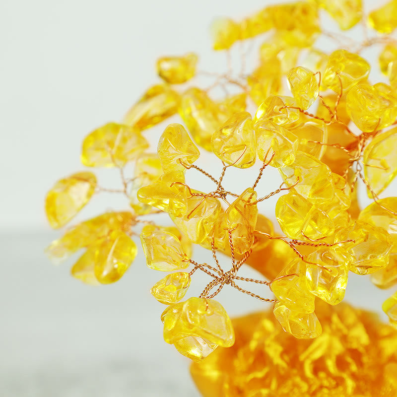 Citrine naturelle Ornement de pierre précieuse pour arbre à argent - Feng Shui pour la prospérité