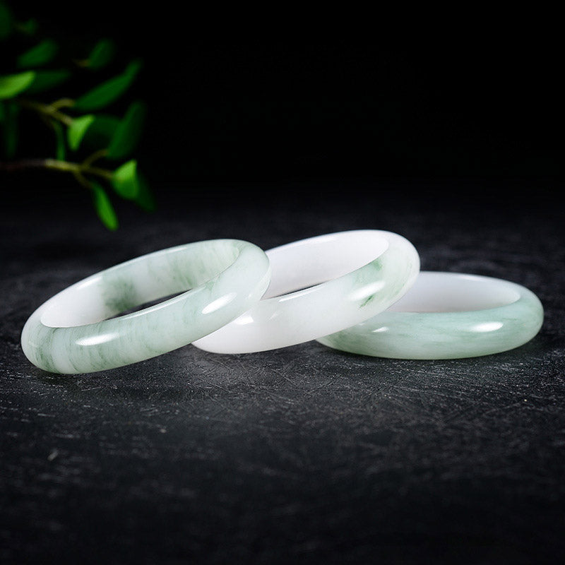 Bracelet Jonc Porte-Bonheur en Jade Naturel Véritable