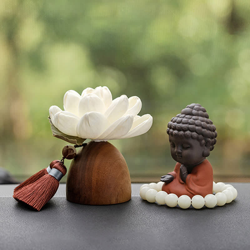 Statue Bouddha en Bois de Pêcher Noir 5,4 cm | Décoration Zen Fleur