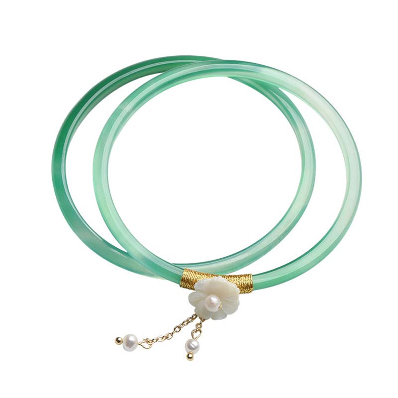 Bracelet Succès en Jade Cyan & Jade Blanc 58 mm | Harmonie & Équilibre Symbolique