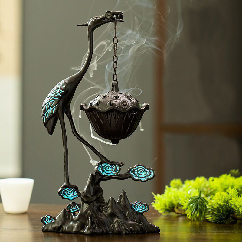 Brûleur d’Encens Grue sur Nuages – Sculpture Lotus Suspendue