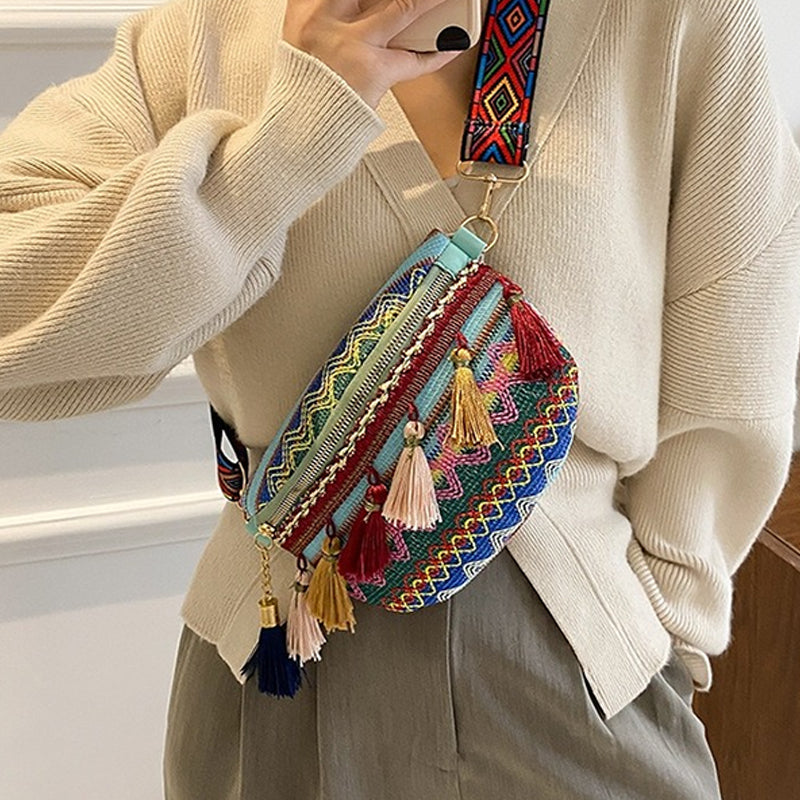 Sac à bandoulière femme style folklorique – Polyester – 22 cm