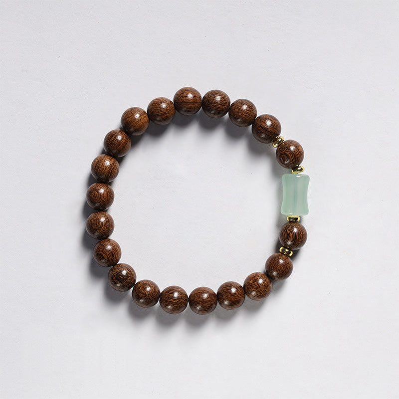 Bracelet Bouddhiste en Santal Doré & Jade Néphrite – Perles ~8 mm