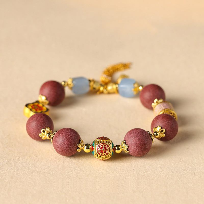 Bracelet Hexiang “Rêve des Dynasties du Sud” – Perles Parfumées & Calcédoine Bleue (~12 mm)