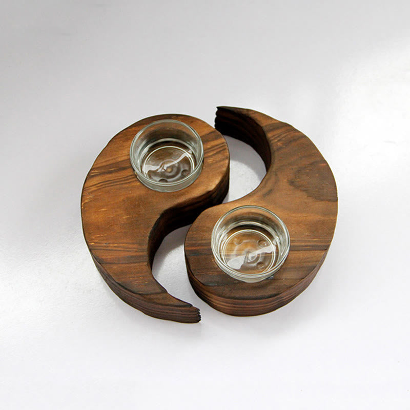 Porte Bougie Yin Yang en Bois pour Autel Spirituel