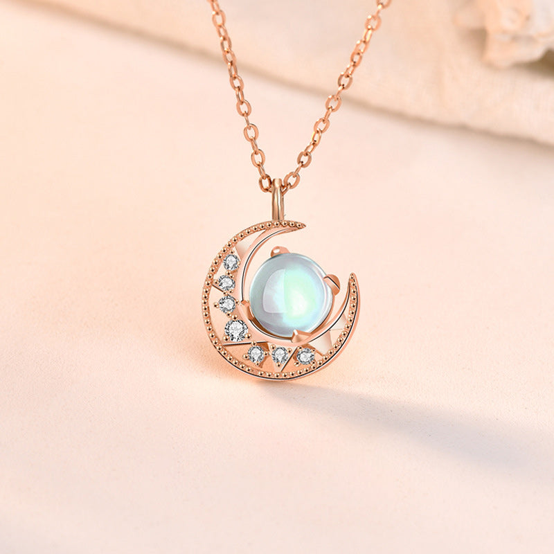 Collier Lune en Pierre de Lune Naturelle et Argent Sterling 925