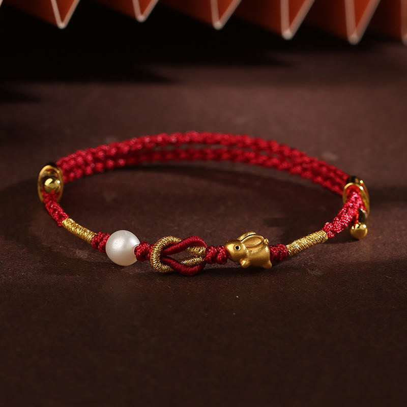 Bracelet Porte-Bonheur Ruyi Fu en Or 24 Carats & Fil Rouge Ajustable
