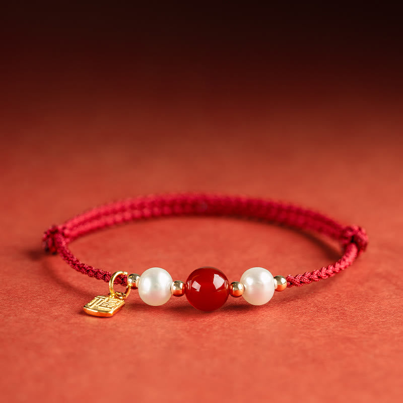 Bracelet Fil Rouge en Argent Sterling 925 avec Symbole Fu (福)