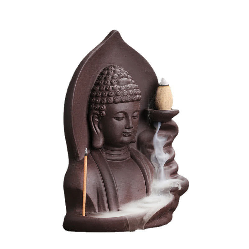 Brûleur d’Encens à Reflux Bouddha en Argile Pourpre – Design Lotus