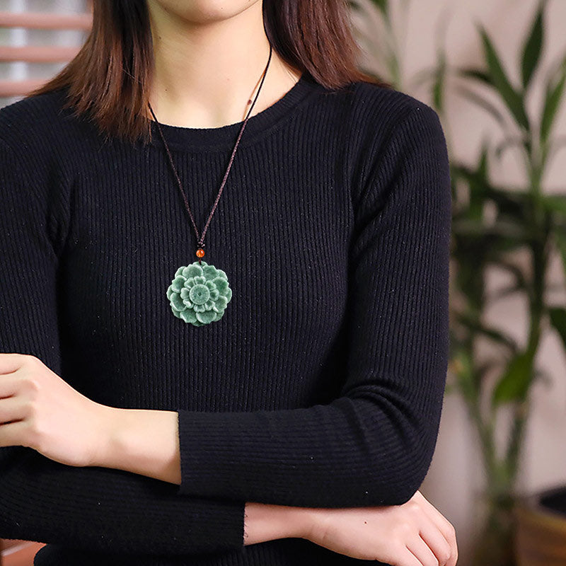 Collier en Jade Naturel avec Pendentif Éléphant en Argent Sterling 925