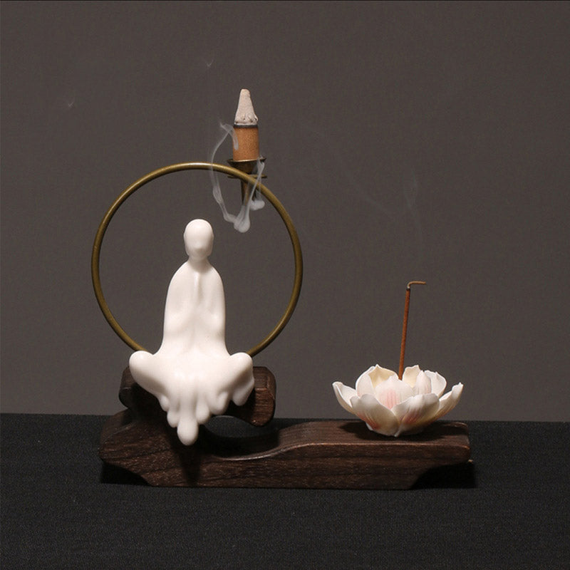 Brûleur d’Encens de Méditation en Céramique Lotus à Reflux