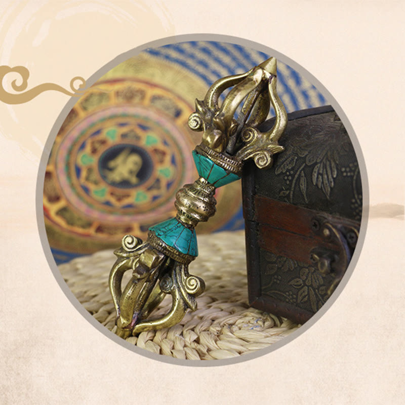 Vajra Dorje Tibétain en Cuivre Cinq Branches Fait Main | Outil Spirituel de Méditation