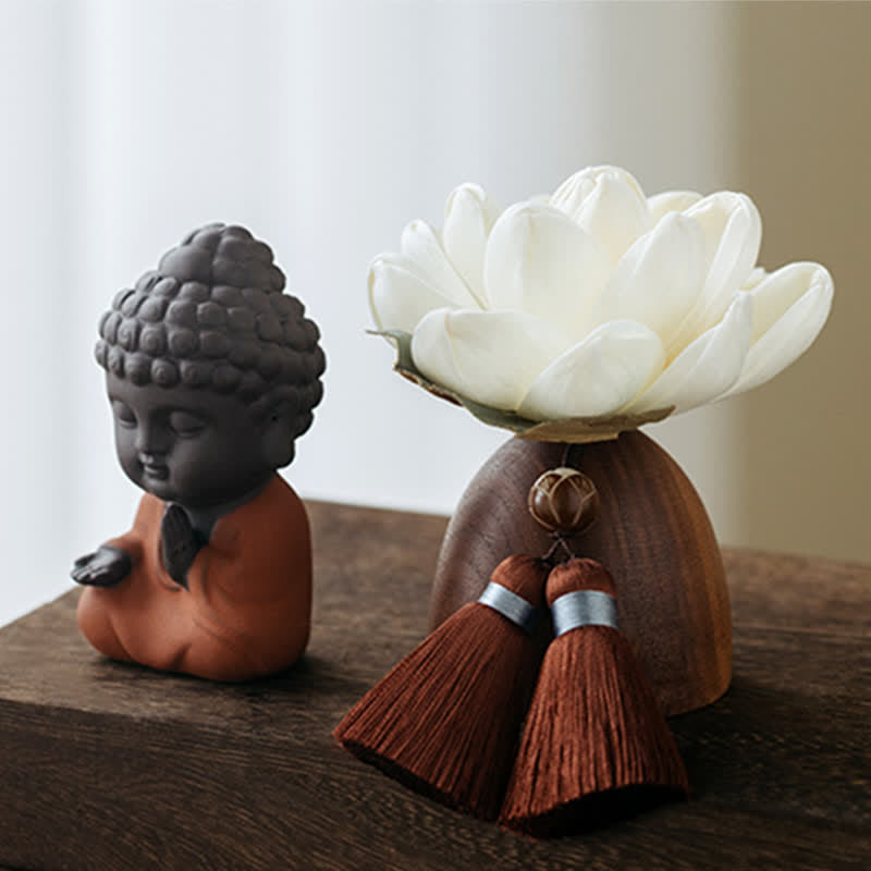 Statue Bouddha en Bois de Pêcher Noir 5,4 cm | Décoration Zen Fleur