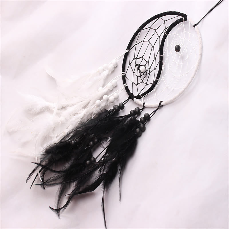 Attrape-rêves Yin Yang Filet circulaire avec plumes Décoration d'équilibre