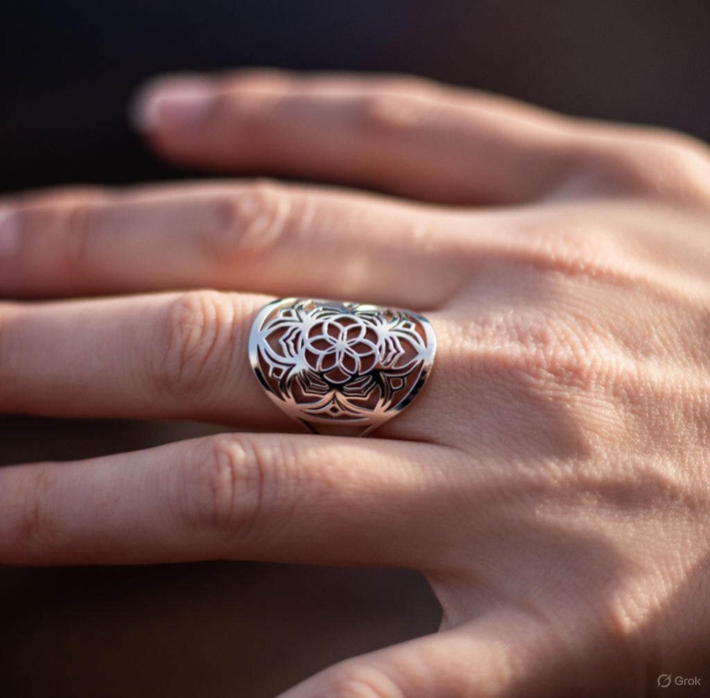 Bague “Fleur de Mandala” en Acier Inoxydable – Harmonie Symbolique & Élégance Intérieure