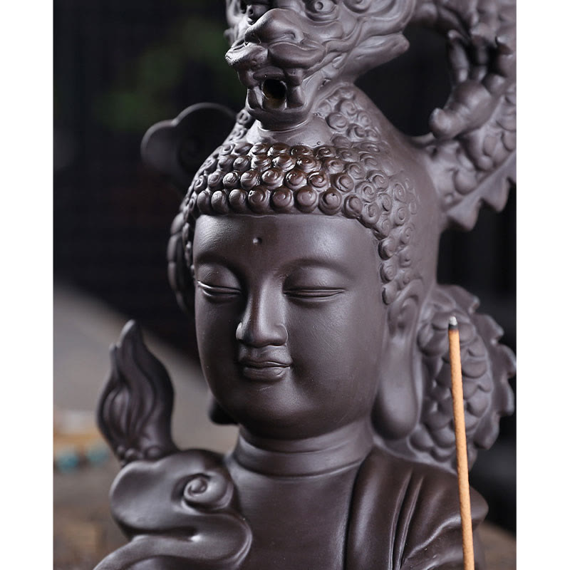 Porte-Encens Bouddha Dragon en Argile Pourpre 10,5 cm pour Méditation
