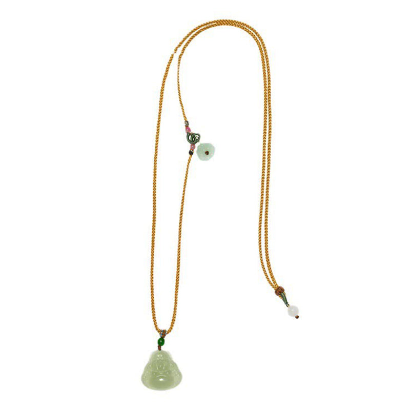 Collier Jade Lotus & Bouddha Rieur – 75 cm