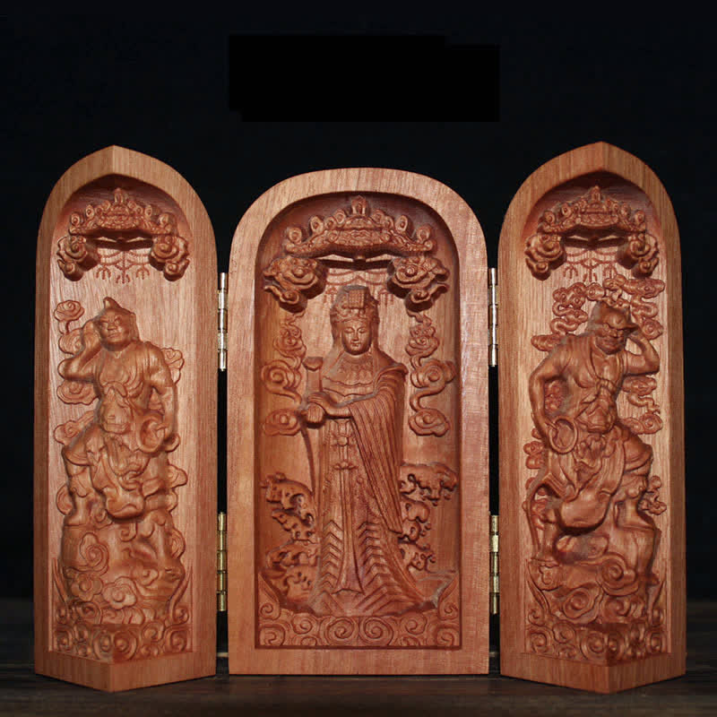 Autel de décoration pour la maison en bois de cerisier Bouddha Kwan Yin Avalokitesvara Compassion