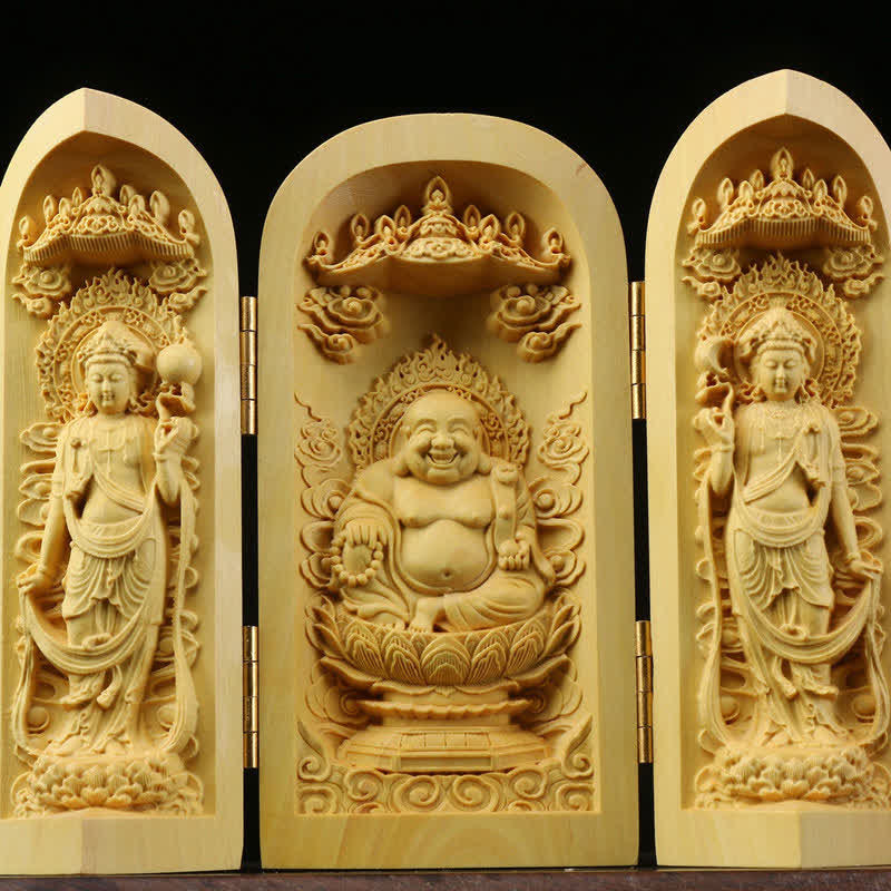 Autel Spirituel Sculpté en Bois de Buis pour Méditation et Prière