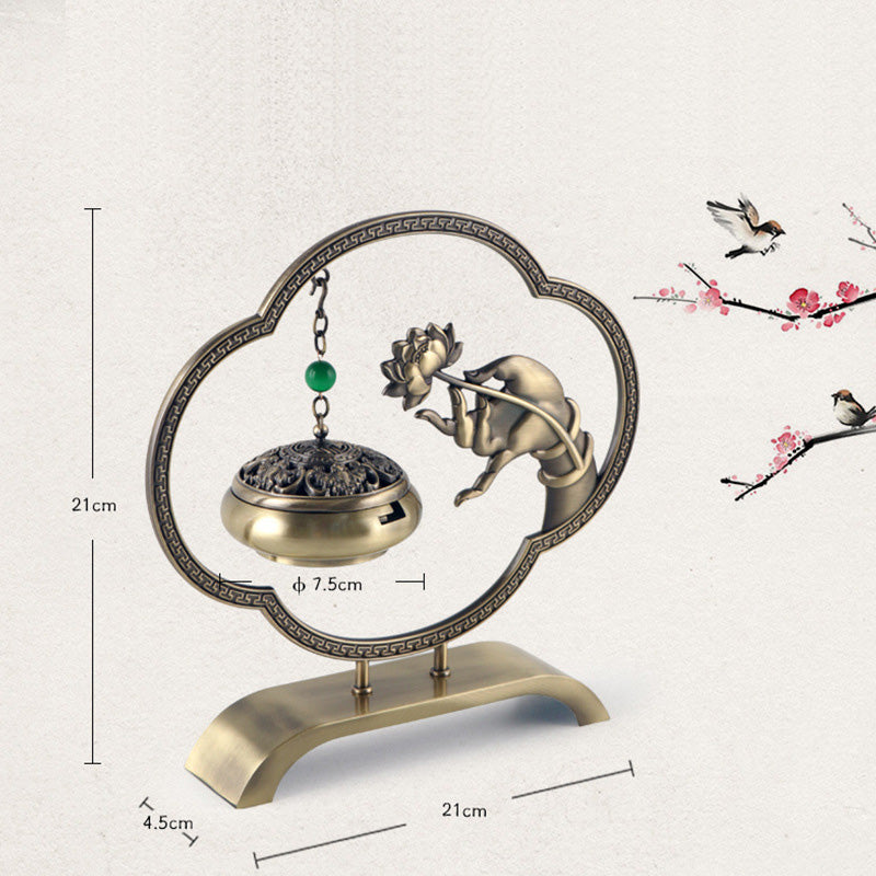Brûleur d’Encens Ni Hua Na Fu en Laiton – Sculpture Lotus Porte-Bonheur