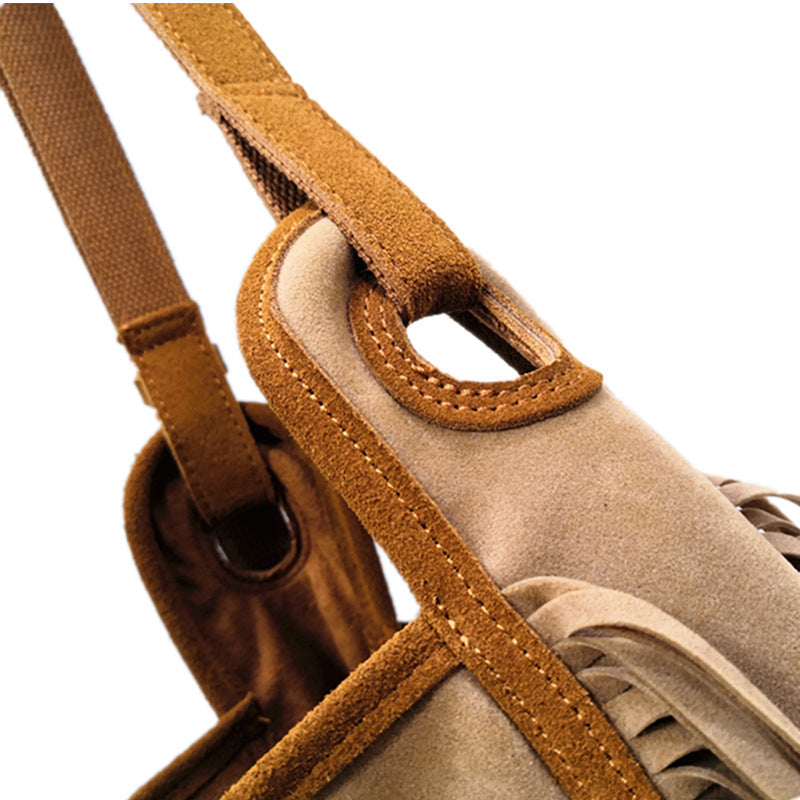 Sac à bandoulière femme à franges en cuir – Cuir véritable – 28 cm