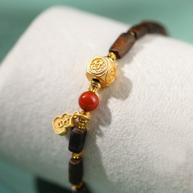 Bracelet Dalagan Sculpté – Bois d’Agar de Kalimantan, Argent S925 & Pierres Naturelles