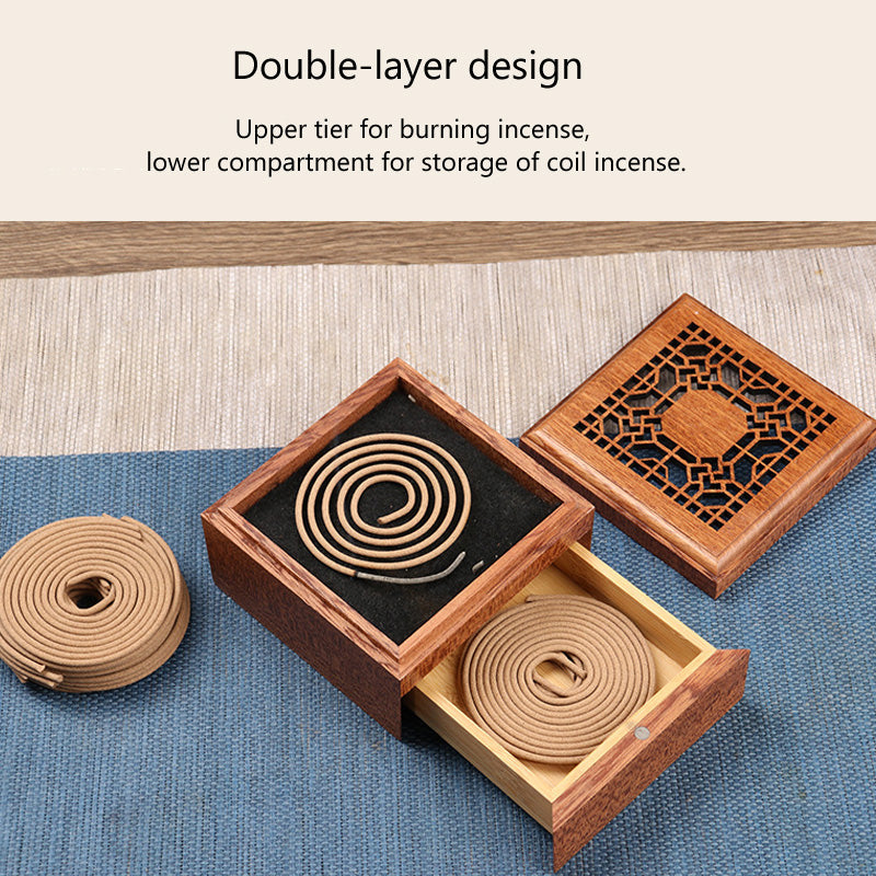 Brûleur d’Encens en Bois de Santal à Double Couche – Motif Ajouré (9,5 cm)