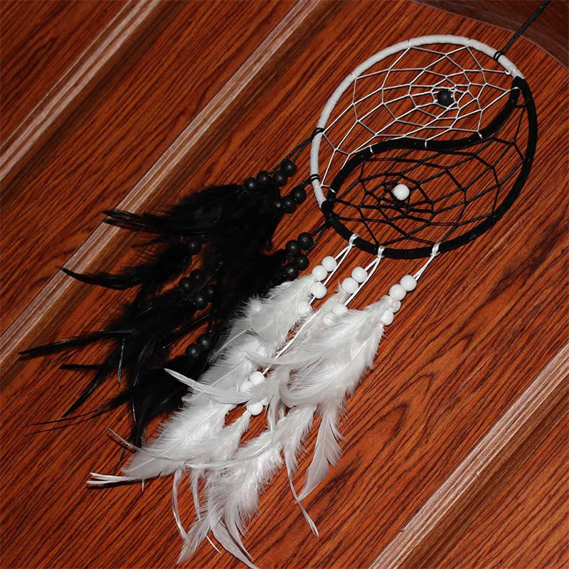 Attrape-rêves Yin Yang Filet circulaire avec plumes Décoration d'équilibre
