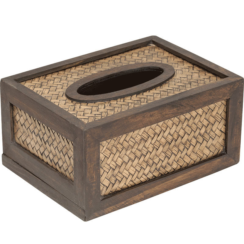 Boîte à mouchoirs en bois tressé en bambou fait à la main Porte-mouchoirs en bois Boîtes à lingettes Décoration