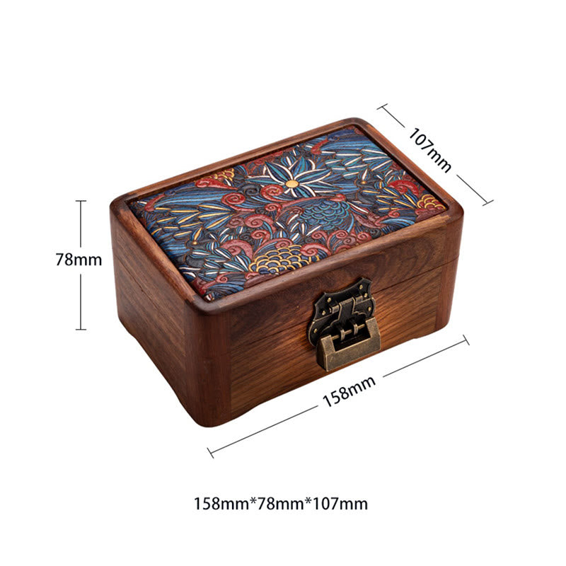 Boîte de rangement de bijoux en bois de rose à motif floral rétro faite à la main, boîte de rangement verrouillable en bois pour cadeaux