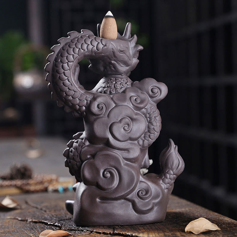 Porte-Encens Bouddha Dragon en Argile Pourpre 10,5 cm pour Méditation