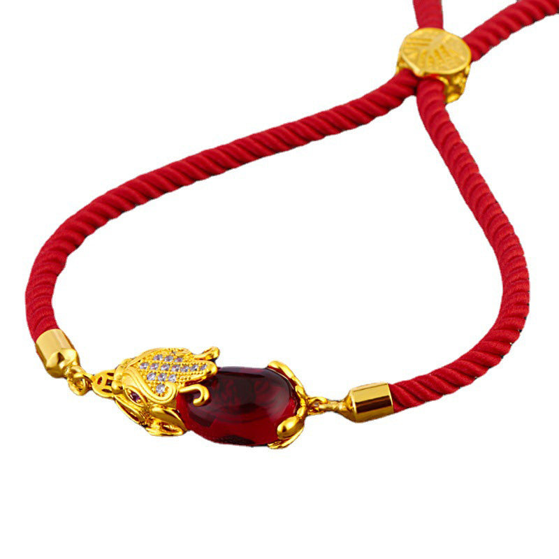 Bracelet Pixiu Ajustable en Agate Rouge | Abondance & Protection Symbolique