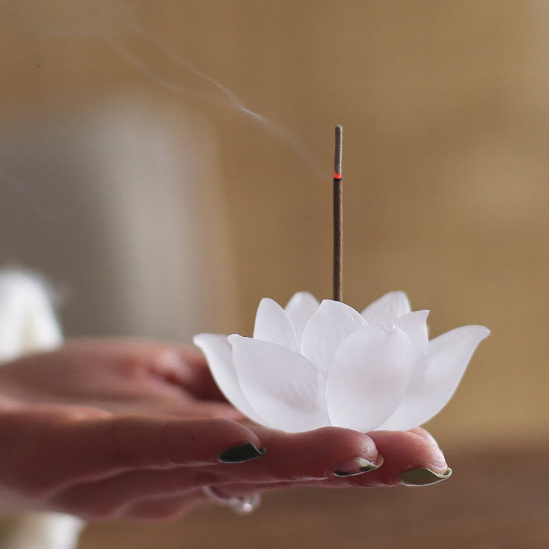 Porte-Encens Lotus Blanc en Cristal Liuli – Méditation & Sérénité