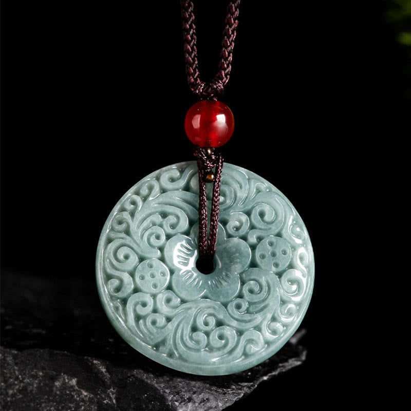Pendentif Fleur de Jade Vert, Boucle de Paix & Harmonie