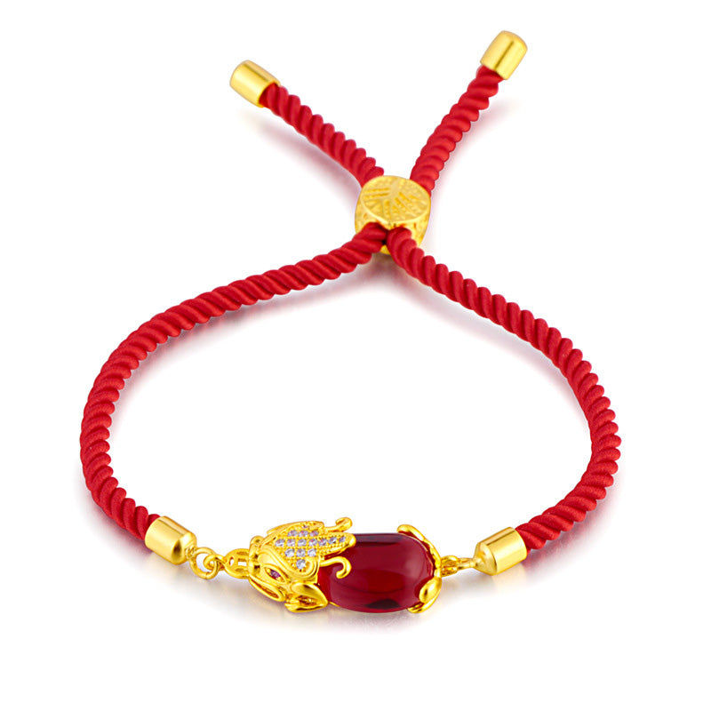 Bracelet Pixiu Ajustable en Agate Rouge | Abondance & Protection Symbolique