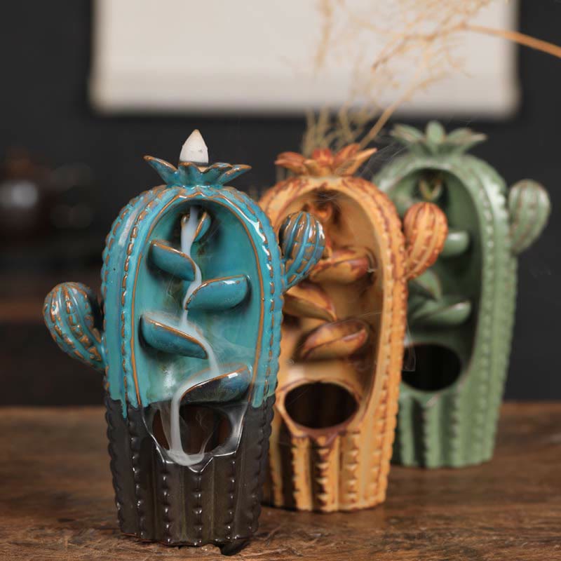 Porte-Encens Cactus à Reflux en Céramique 12,5 cm Relaxation