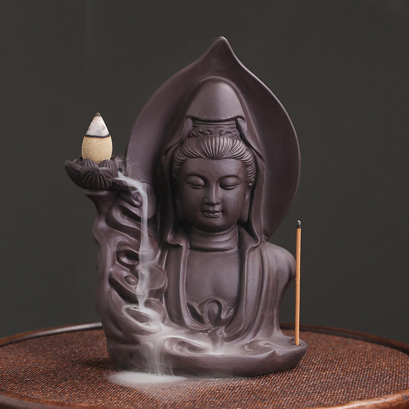 Brûleur d’Encens à Reflux Bouddha en Argile Pourpre – Design Lotus