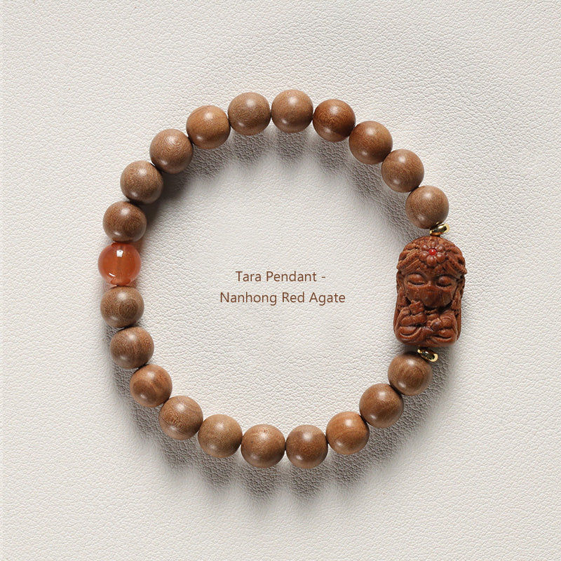 Bracelet Mala Tara en Bois de Santal Ancien & Pierres Naturelles – Perles ~8 mm