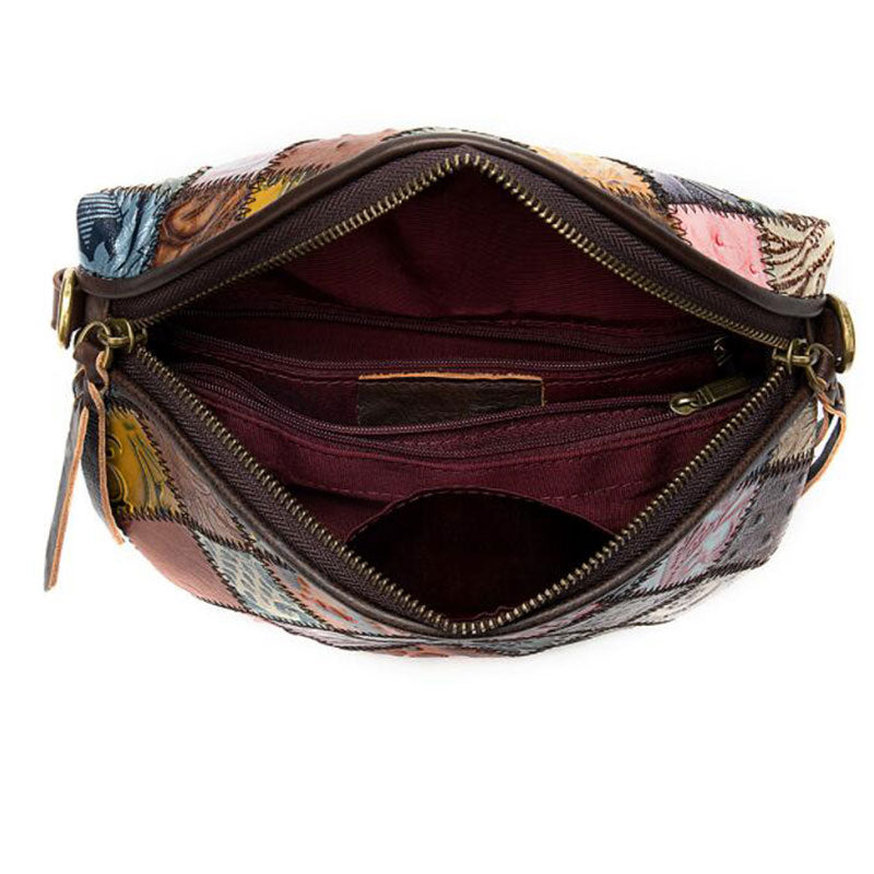Sac à bandoulière femme style bohémien en cuir – Cuir véritable – 22 cm